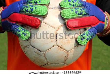 soccer goalkeeper catching  ball with hands