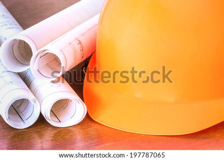 yellow  safety helmet with  blue prints