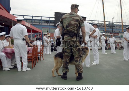 soldier, dog and sailors