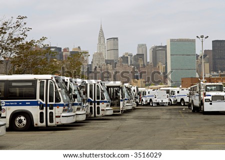 Bkln bus depot with NYC skyline