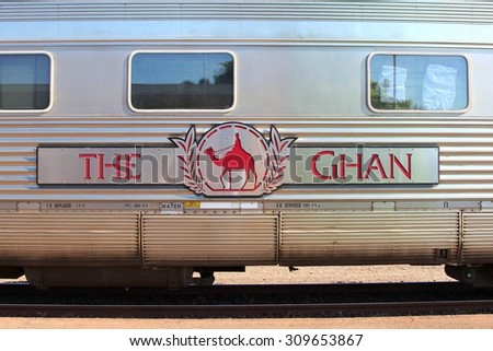 Darwin, Australia, 20 march, 2013 Logo of The Ghan long distance train which connects Darwin, Alice Springs and Adelaide through the Australian Outback