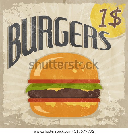 Retro poster Burgers with price Retro poster Burgers with price