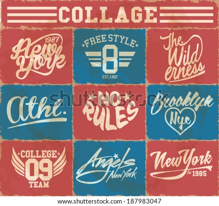 vintage colors college label set vintage colors college label set