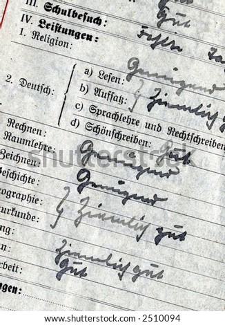detail of vintage german report card