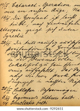 part of old 19th century medical records, cataract