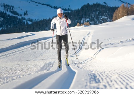 Cross-country skiing classic technique  practiced by man