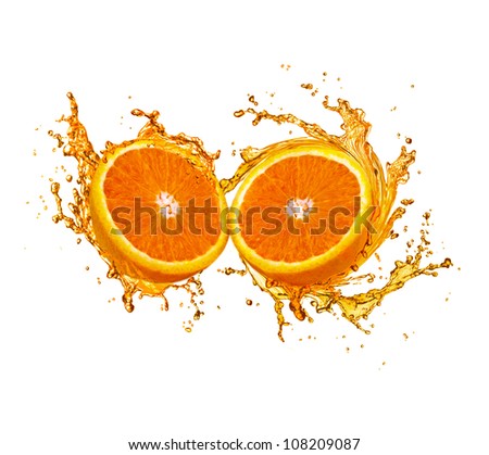 Orange juice splashing isolated on white