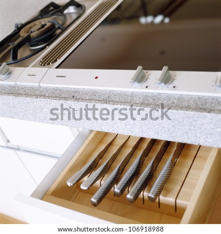 A knife case in a kitchen, Sweden.