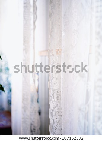 Lace curtain, close-up, Sweden.