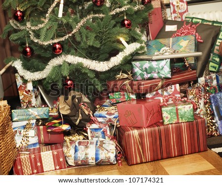 Christmas presents under the Christmas tree, Sweden.
