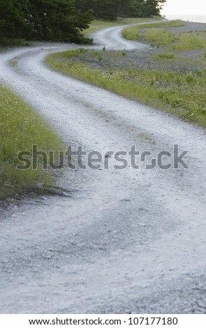 Winding dirt road by the sea, Gotland, Sweden.