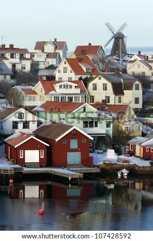 Houses in a village by the sea, Sweden.