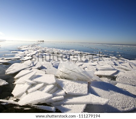 Ice floes piled up on the sea, Sweden