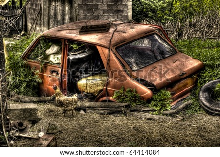 stock photo old rusted car HDR image 