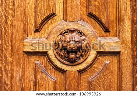 Relief of a lion head on an old door in paris