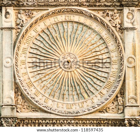 Sundial on the wall of the gothic cathedral in Chartres, France (12th century)