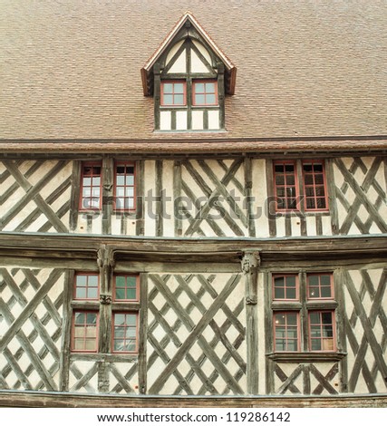 16th century timber framing house front in Chatres, France