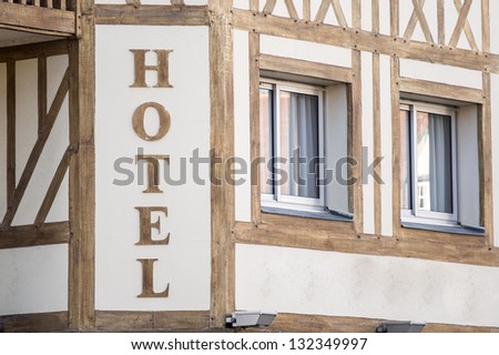 Timber frame hotel sign in Deauville, France