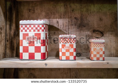 Rustic boxes of Flour, Tea and Pepper