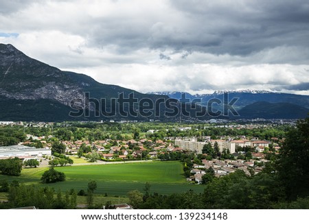 Resident district in the suburb of Grenoble, France (Alps on the background)
