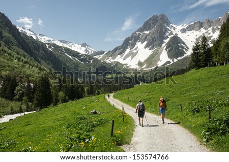 hikers in the Alps France Tour du Mont Blanc hikers in the Alps France Tour du Mont Blanc