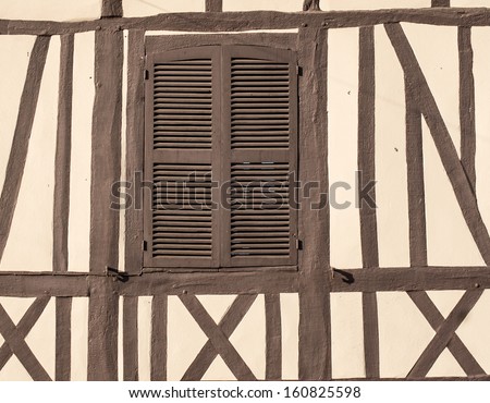 Closed window of timber frame building in Lyons la foret, eure, upper normandy, France