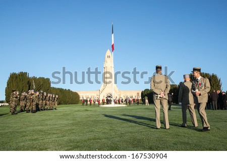 VERDUN, FRANCE - NOVEMBER 11: A ceremony is held in the Armistice Day on November 11, 2013 near Verdun, France. The year of 2014 will be the centennial of the first world war.