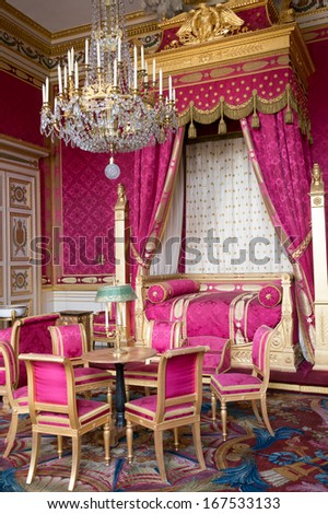 COMPIEGNE, FRANCE - NOVEMBER 3: Napoleon Bonaparte\'s bed room in the imperial palace on November 3, 2013 in Compiegne, France.  Napoleon was Emperor of France from 1804 to 1815.