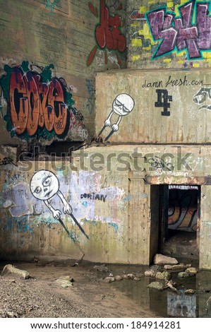 PAS-DES-CALAIS, FRANCE - MARCH 2, 2014: Details of abandoned German fortress  in the second world war. The Atlantic Wall was an extensive system of coastal fortifications built by Nazi Germany.