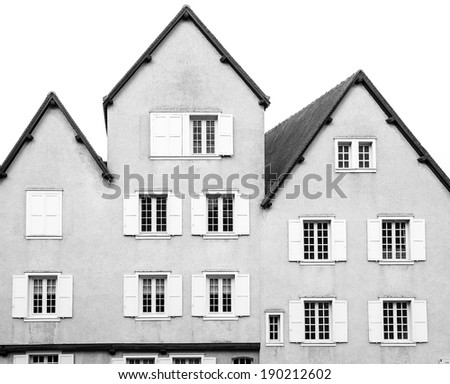Geometric Facade of a old houses in Chartres, France (Black and white)