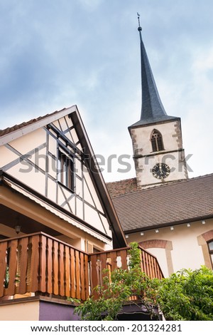 Timber frame house and church, Mittelbergheim, Alsace, France