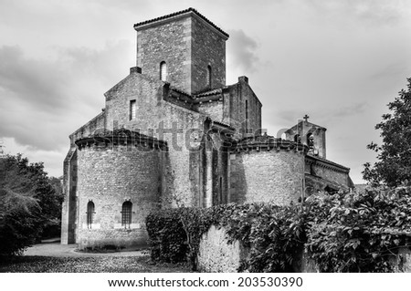 Ancient church Carolingian style, Germigny-des-Pres, France (Black and White)