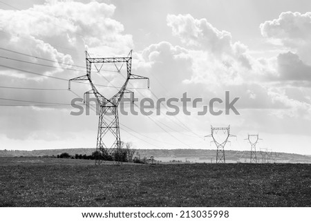 Electricity posts in Lorraine, France (Black and white)