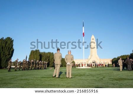 VERDUN, FRANCE - NOVEMBER 11: A ceremony is held in the Armistice Day on November 11, 2013 near Verdun, France. The year of 2014 is the centennial of the first world war.