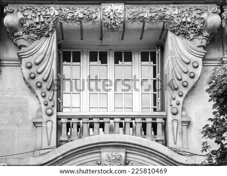 Art Nouveau style window decorated by plant and shell motif in Issy les Moulineau, Paris, France