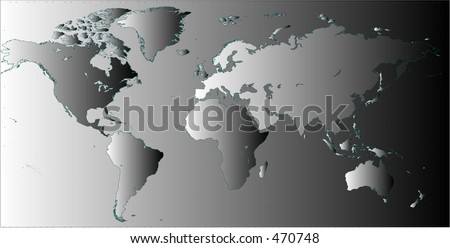 Detailed flat world map in vector, in black and white gradient