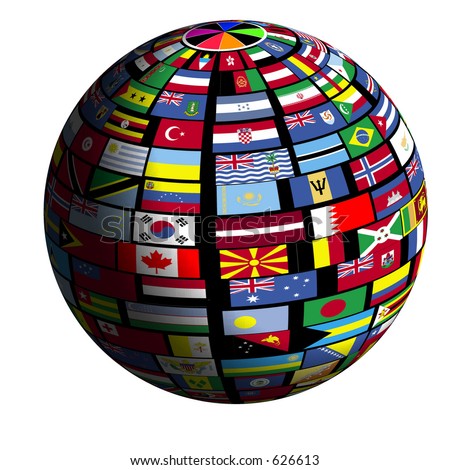 Flags Of All Nations Cover The Earth Surface. Stock Photo 626613 