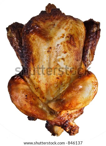 A roast chicken isolated on white