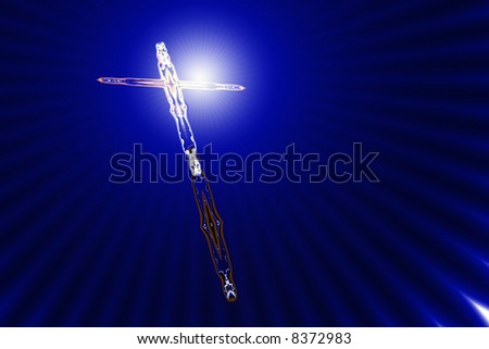 Divine light shines on a tilted cross stylized by fractals