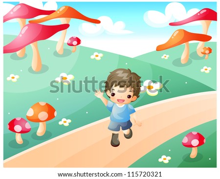 Boy with arms open walking on pathway