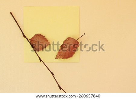 Blank yellow note with dry foliage