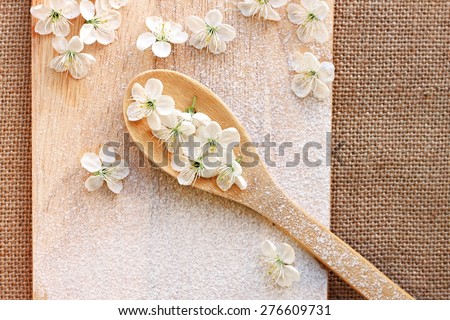 spring blossom  cooking background organic baking utensil flour