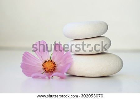 white stones and pink flower, empty white space, soft focus,beautiful relaxing spa setting bathroom decoration, balance tranquil