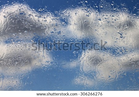 blue sky clouds rain drop wet empty background droplets blue rainy