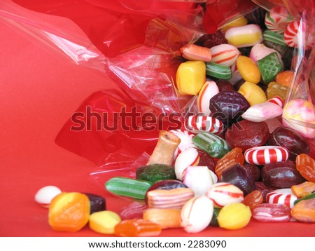 Shot of assortment hard candies in different flavors and colors.