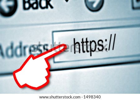 Closeup : Focus on Secured Website with red hand point