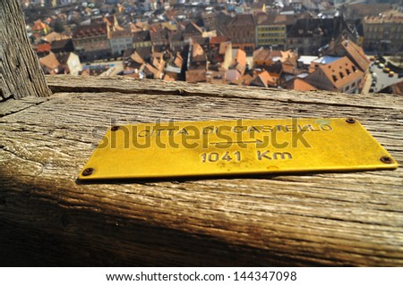 Distance markers - the tower of Sighisoara Citadel