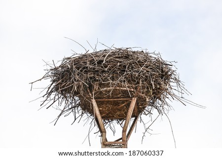 empty nest of storks on a lamppost
