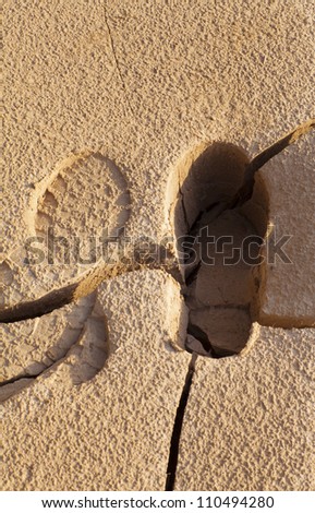 a pair of  footprint in the Dried cracked earth