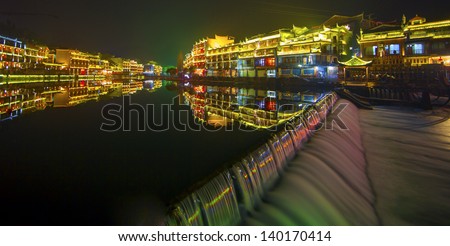 Fenghuang (Phoenix) ancient town by the river at night, China